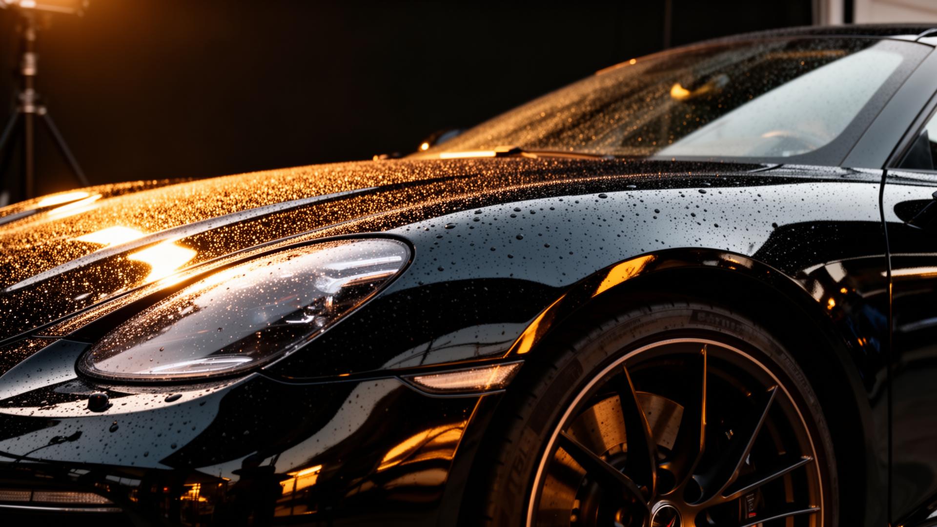 Glossy black sports car with a flawless detailed finish